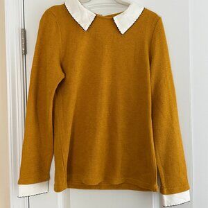 Modcloth Mustard Yellow Crewneck Sweater with White Peter Pan Collar